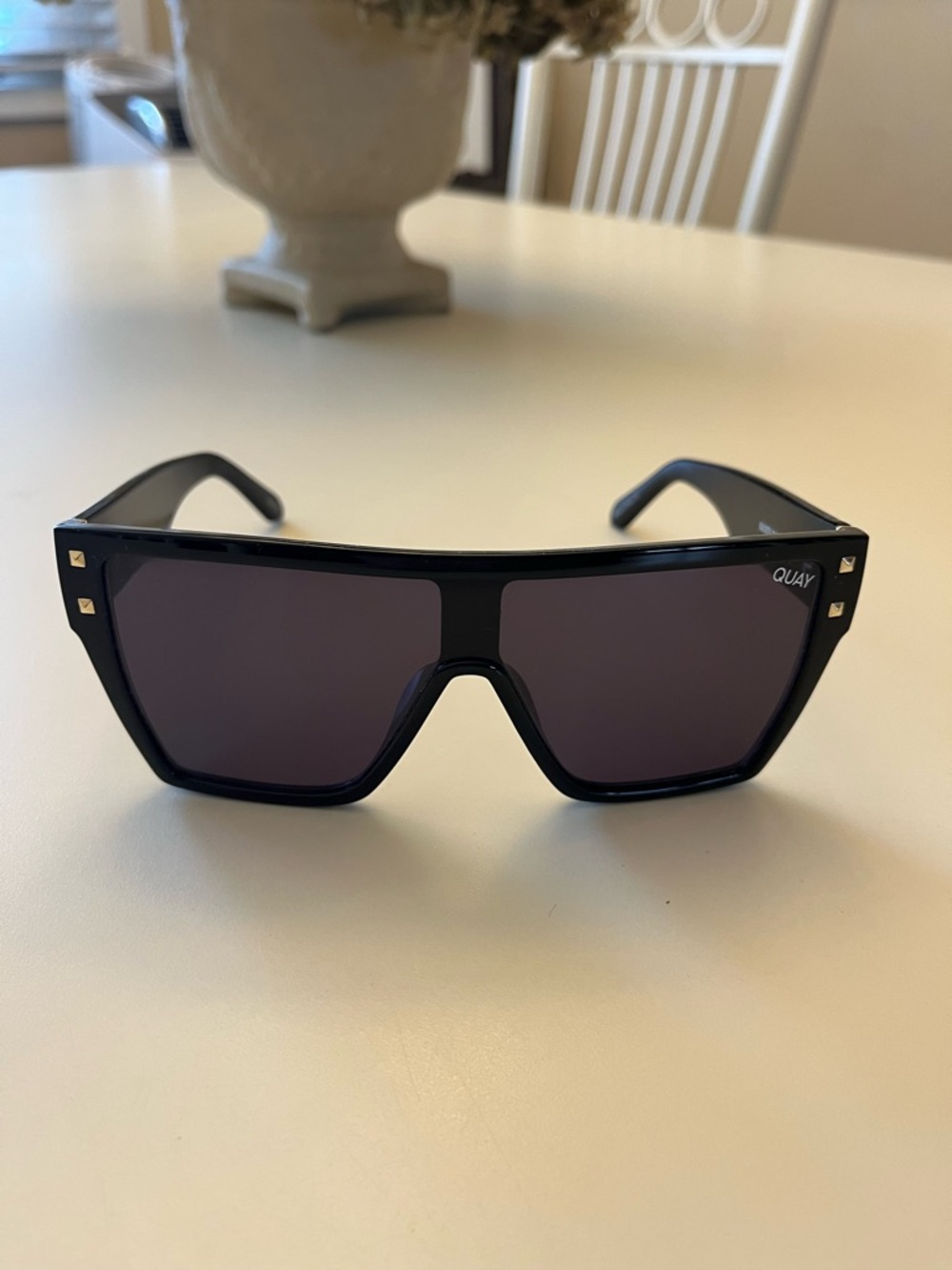 QUAY Australia Maxed Out Black Shield Sunglasses with Dark Lenses